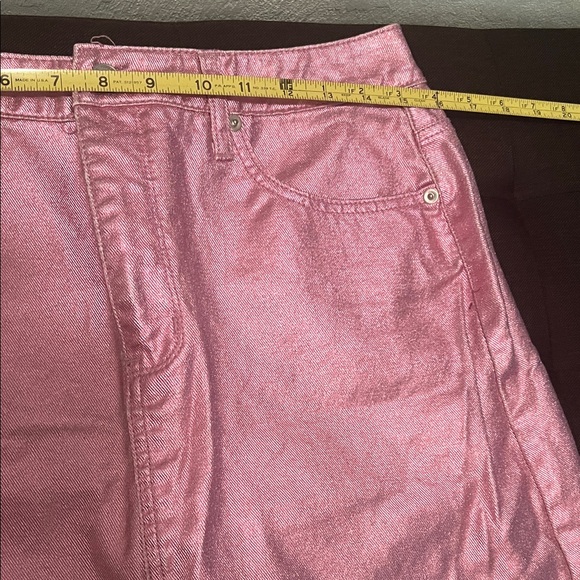 #0983+ Metallic Pink Denim Skirt - Picture 5 of 11